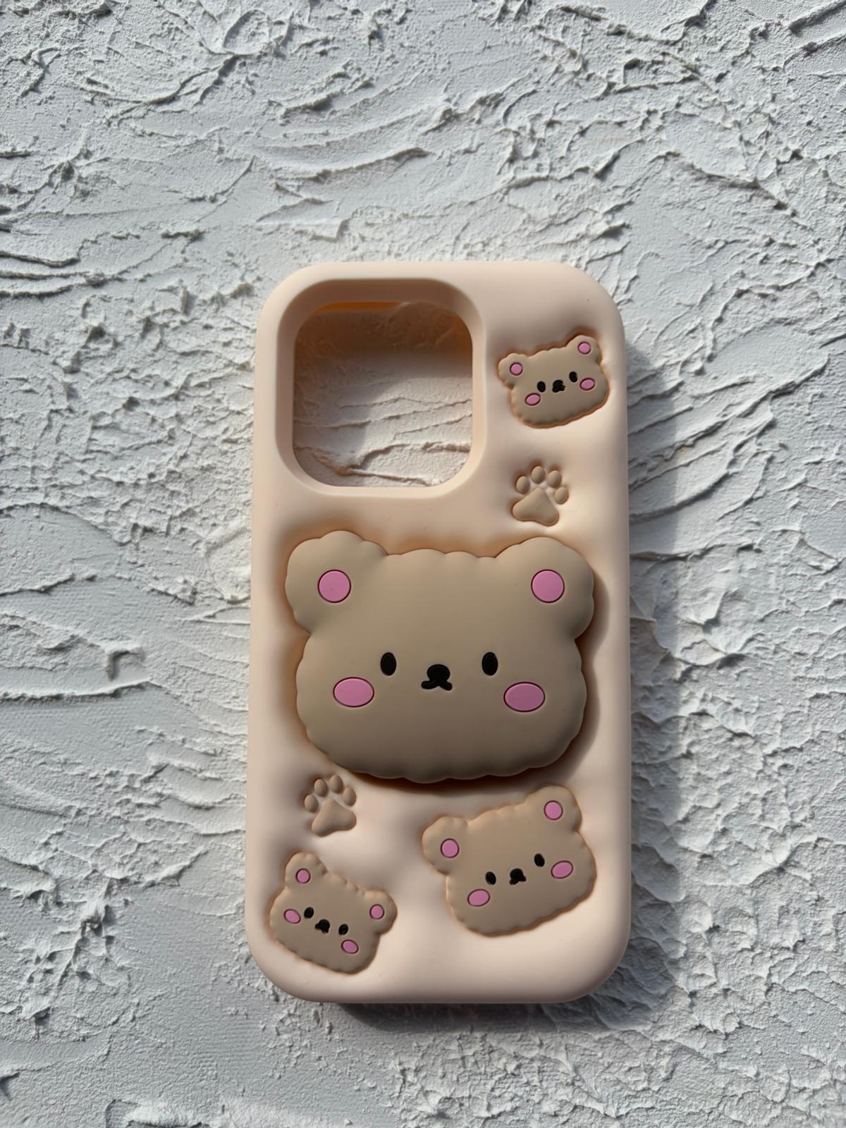 İphone 15 Pro Pop Bear Socketli Stand Kılıf
