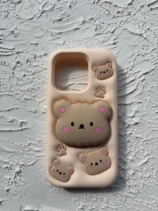 İphone 15 Pro Pop Bear Socketli Stand Kılıf
