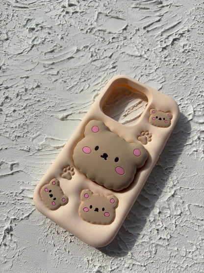 İphone 15 Pro Pop Bear Socketli Stand Kılıf