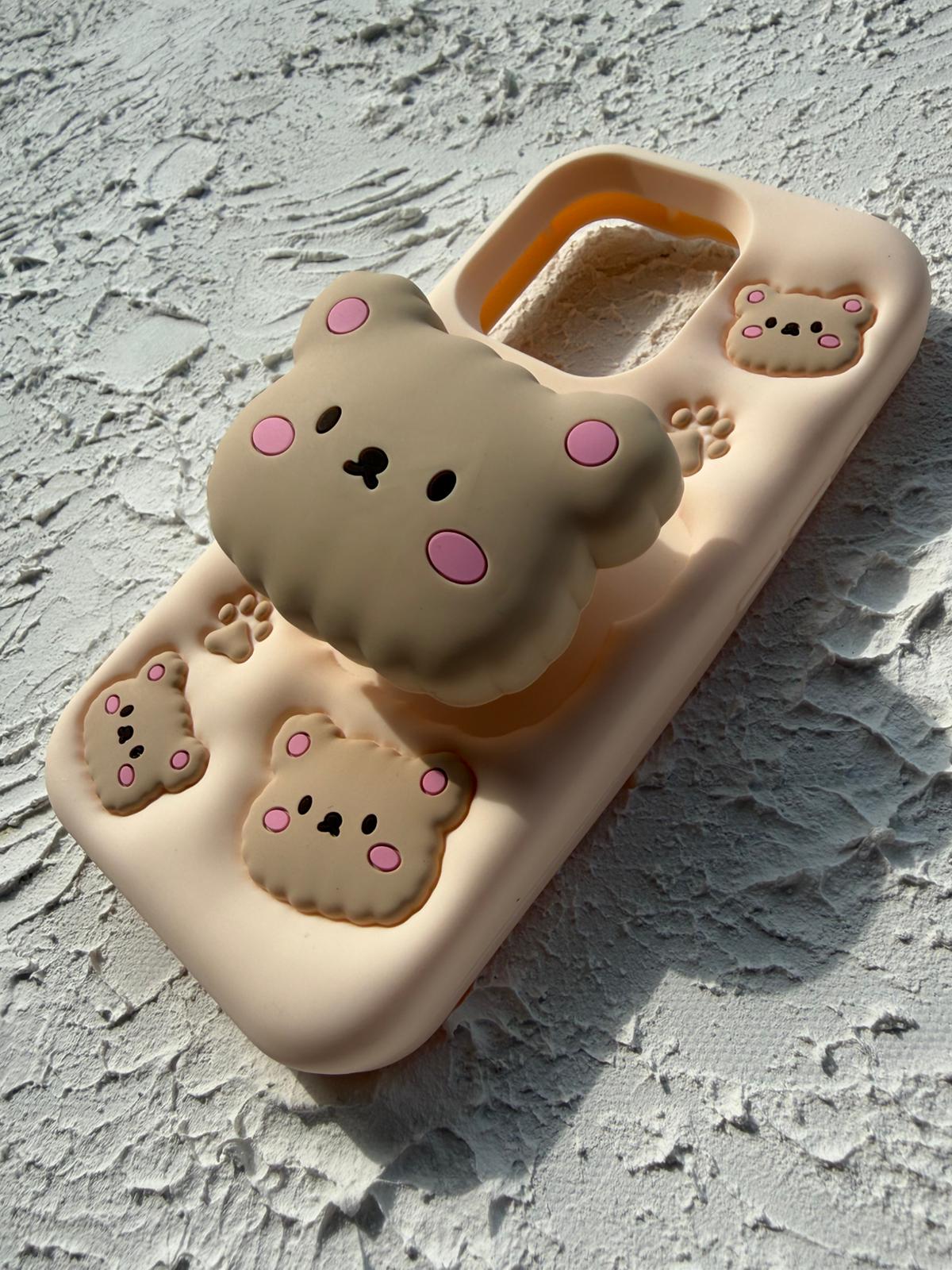 İphone 15 Pro Pop Bear Socketli Stand Kılıf