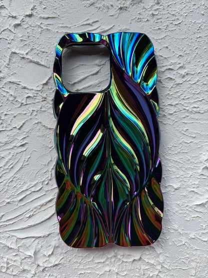 İphone 14-15 Plus Hologram Yaprak Desen Kılıf (Pembe)