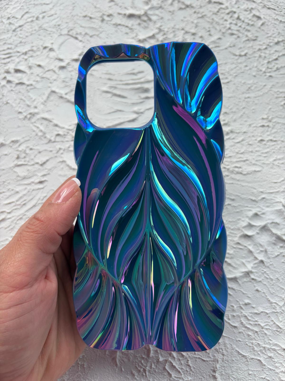 İphone 14 Promax Hologram Yaprak Desen Kılıf (Sarı)