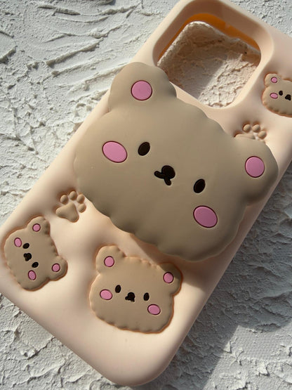 İphone 15 Pro Pop Bear Socketli Stand Kılıf