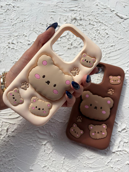 İphone 15 Pro Pop Bear Socketli Stand Kılıf